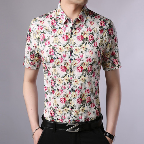 Camisa De Manga Corta Para Hombre, Camisa De Vestir Floral D