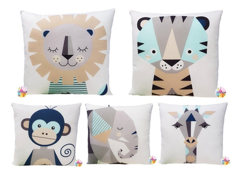 Promo X 5 Almohadones Infantiles Deco Infantil Selva