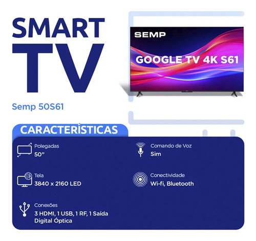 Smart Tv Semp 50 Polegadas Led 4k Uhd Wi-fi 50s61