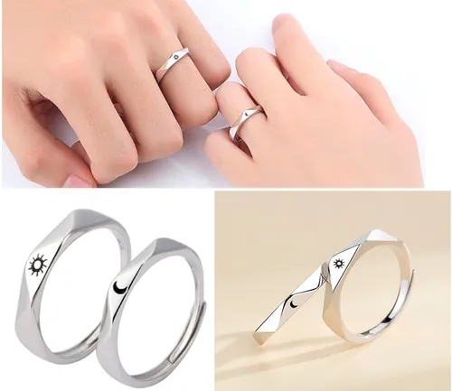 Set De Anillos Unisex Plata 925 Ajustables Para Pareja