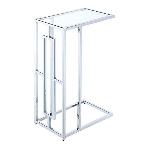 Mesa Forma De C Town   Chrome, Vidrio Transparente / Es...