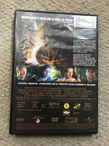 Hulk El Hombre Increible Edward Norton Pelicula Dvd (Usado)