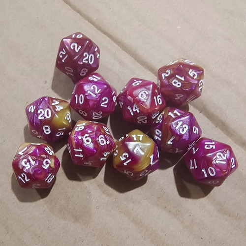 10pcs 20 Caras Dados D20 Rojo Púrpura Rojo Púrpura