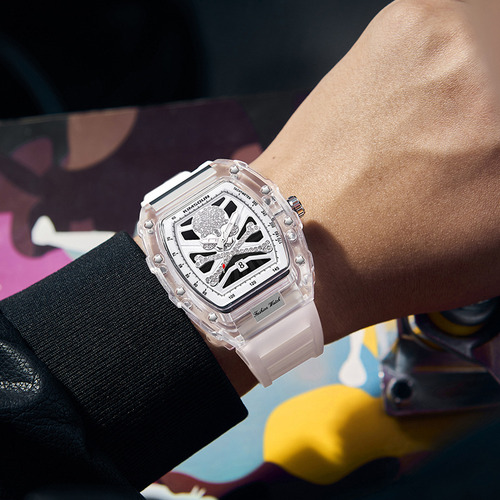Reloj Kimsdun Calendar Con Forma De Calavera Luminosa Y Diam Color De La Correa Blanco