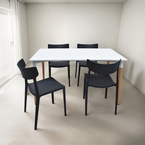 Combo Comedor Eames Mesa 1,40 X 80 Y 4 Sillas Mare Blanco/negro Liso
