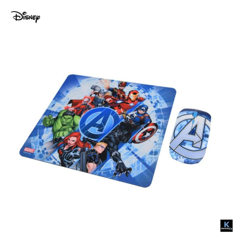 Kit Mouse 3 Botones + Mousepad  Avengers Celeste Disney