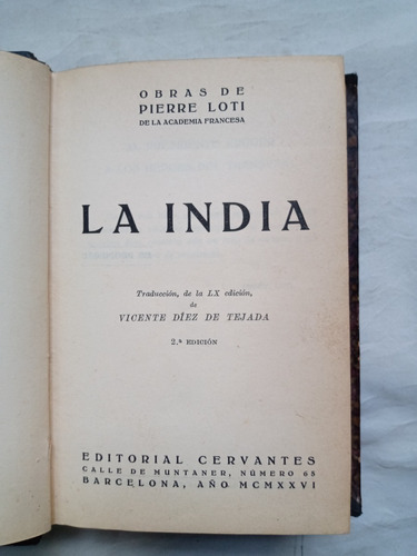 La India Pierre Loti Editorial Cervantes 1926 Barcelona