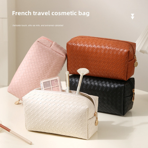 Bolsa De Maquillaje Con Textura Tejida De Poliuretano, Portá