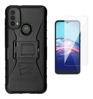 Mica + Funda Uso Rudo + Clip Para Moto E20 / E30 / E40 Negro