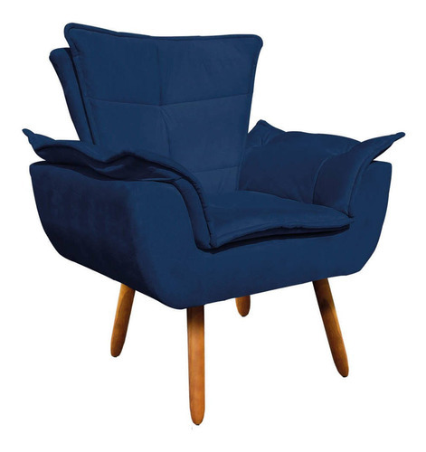 Poltrona Decorativa Para Sala De Estar Opala Suede Bege Cor Azul-marinho