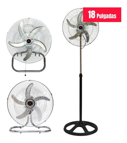 Imagen 5 de 8 de Ventilador 3 En 1 Pektra 18p 5 Aspas Metalico Pie Pared Piso