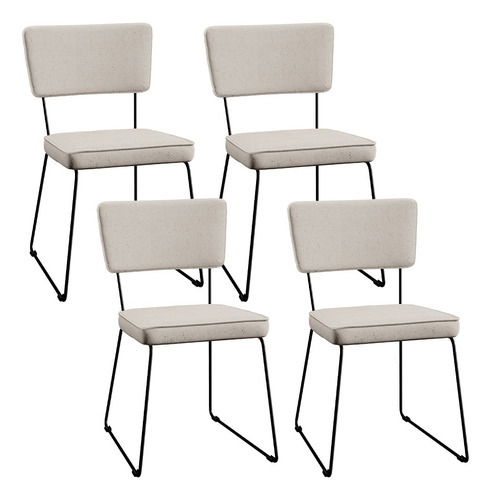 Kit 4 Cadeiras Cozinha Sala De Jantar Allana Linho Cru Cor da estrutura da cadeira Preto Desenho do tecido Liso