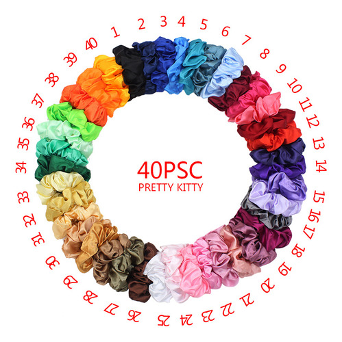 Ligas Para Cabello Scrunchies De Satén 40 Colores Y Bolsa De Almacenamiento