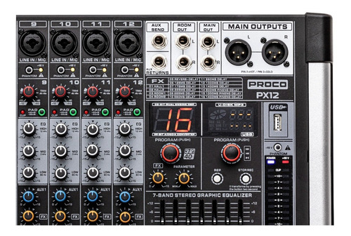 Imagen 8 de 9 de Proco Px-12 Consola Audio Mixer Potenciada Usb Bluetooth