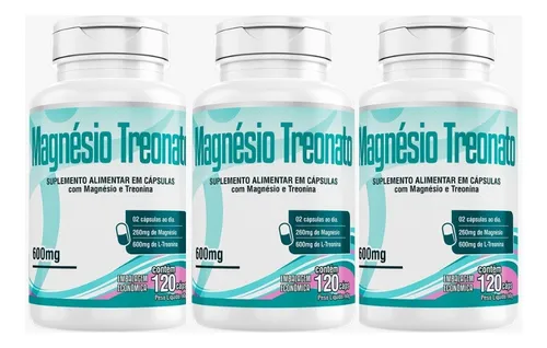Magnésio Treonato 3x 120 Cápsulas 600mg L Treonina Quelato