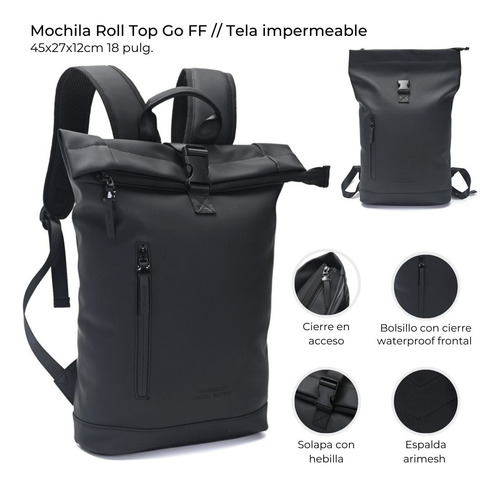 Mochila Impermeable Bolso Hombre Mujer Antirrobo 18 Pulgadas Color Negro Diseño De La Tela Liso