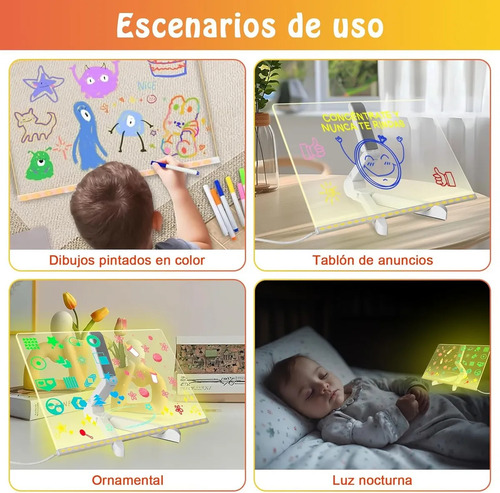 Pizarra De Borrado Seco Con Luz Con Borrables De 7 Colores