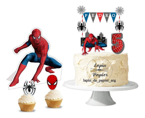 Adorno Torta Cake Topper Cumpleañosdeco Hombre Araña Op2
