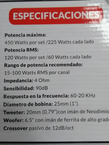 Imagen 9 de 10 de Sistema Componente De 2 Vías De 6.5 . Mod: Rks-p165.2c.