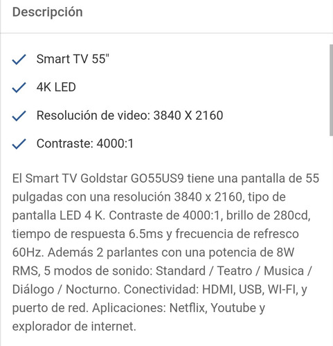 Tv Smart Goldstart 55 Pulgadas