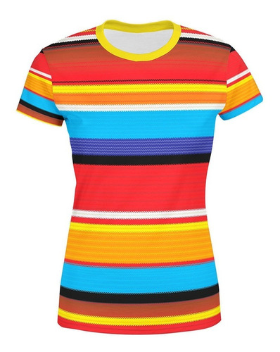 Playera Full Print Sublimada Dama Lineas Colores Rebozo 27