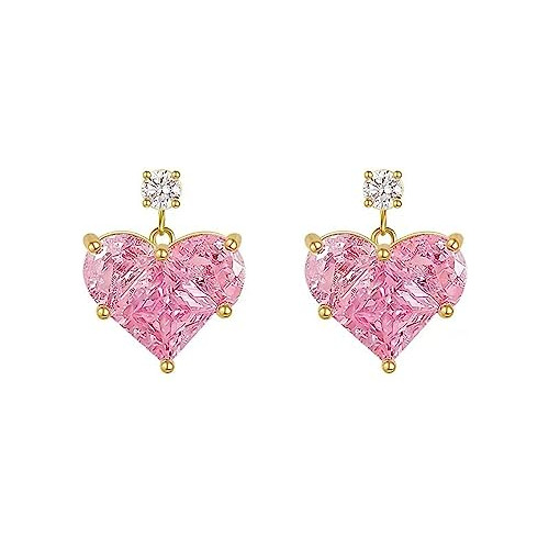 Pendientes De Corazón Rosa Para Mujer, Pendientes De Gota De