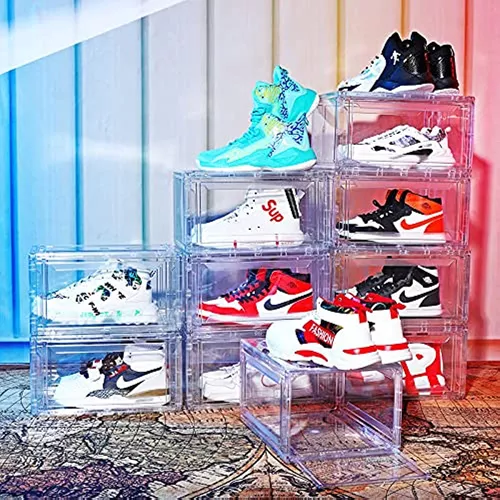Paquete de 10 cajas de zapatos apilables de plástico transparente, cajas de  almacenamiento de zapatos transparentes más grandes, cajas de