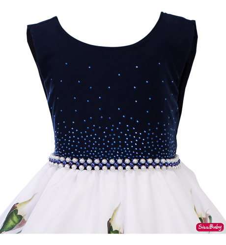 Vestido Infantil Azul Marinho Floral Formatura Casamento