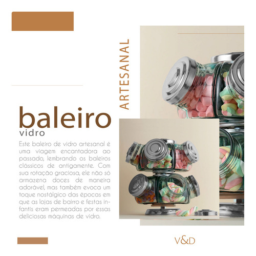 Baleiro Duplo Giratório Médio Vidro 10 Gomos Antigo Bala
