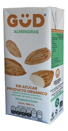 Imagen 1 de 6 de Leche De Almendra Orgánica Sin Azúcar Gud 1 L