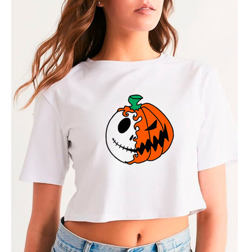 Cro Top Para Damas Estampada Diseño Halloween Jack Spooky 