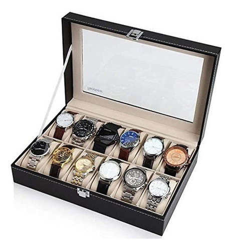 Imagen 1 de 5 de Readaeer Black Leather 12 Watch Box Case Organizador Display