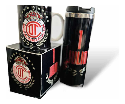 Termo + Taza Del Toluca Negro Personalizado