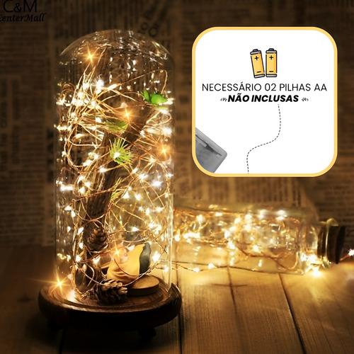 Kit 6 Fio Fada Cordão De Luz 2 Metros 20 Leds Branco Quente