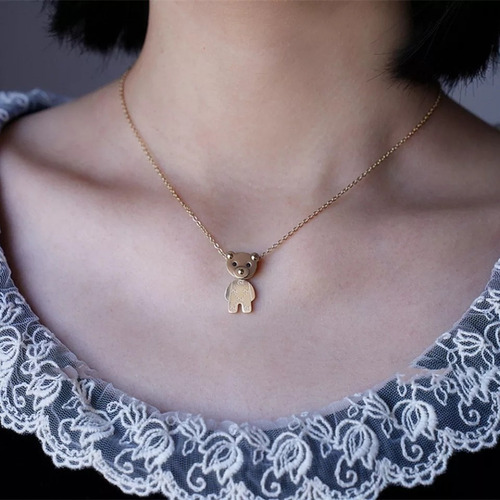Imagen 5 de 6 de Collar Dije Oso Movible Acero Dorado Mujer Regalo Amor Novia