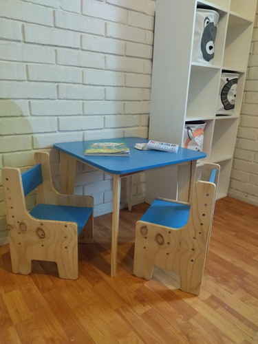 Mesa Infantil + 2 Sillas Madera Estilo Nórdico Color Blanco