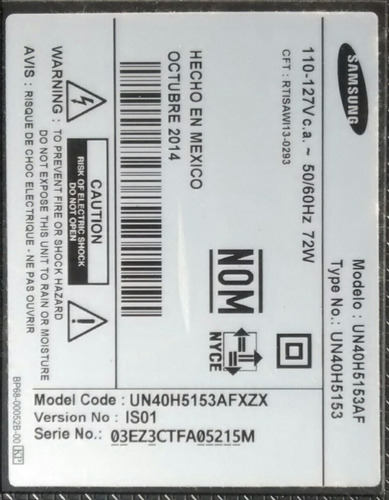 Fuente De Pantalla Samsung Un40h5153af (Usado)