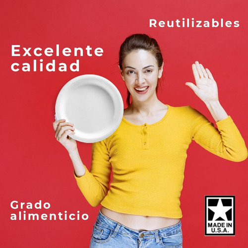 60 Platos De Plástico Grandes Desechable Colores Amscan Colores Blanco