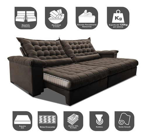 Sofá retráctil reclinable. Cama tipo bandeja de entrada con espacio grande de 2,55 m. Velusoft para café