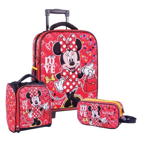 Maleta Con Ruedas Scool Eva 3d Minnie/ Mickey Mouse