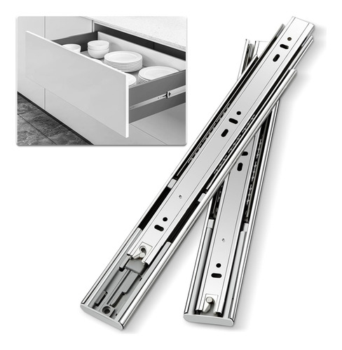 Corredera Riel Extensión Push To Open Reforzada 30cm 2 Pzas Plateado