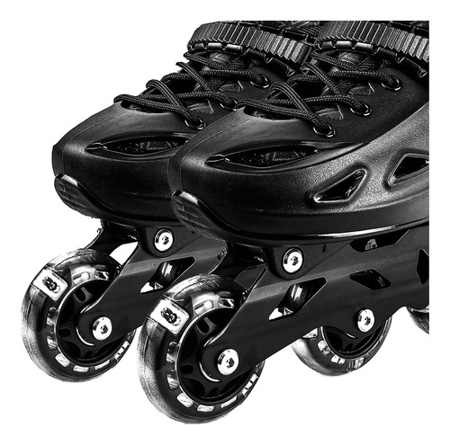 Patins Infantil Preto Ajustável Com Rodas De Gel C/ Led 34-37 6.8 Cm Preto