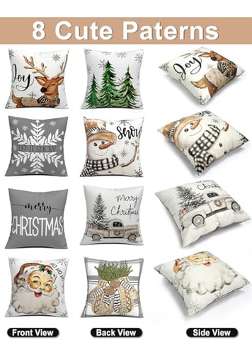 Set De 4 Fundas De Almohada Navideñas Con Impresión A Doble