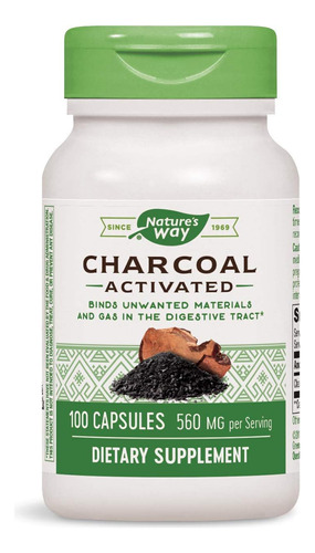 Carbón Activado Nature´s Way, 100 Cápsulas, 560 Mg Por Caps Sabor Sin Sabor