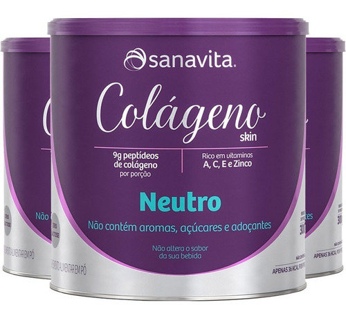 Kit 3 Colágeno Hidrolisado Em Pó Neutro 300g - Sanavita