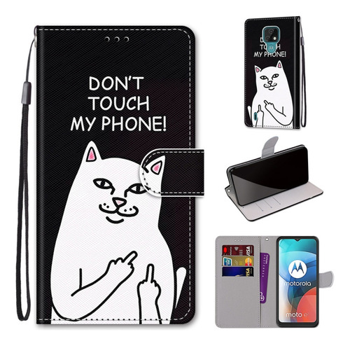 Funda De Piel Middle Finger White Cat Para Motorola Moto E7