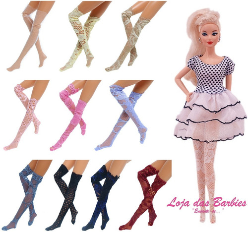 Kit 5 Pares Meias 7/8 P/ Boneca Barbie Fashion Royalty Roupa