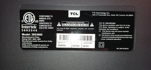 Tv Televisor Tcl 39 S3600 Nuevo Repuesto Pantalla Partida