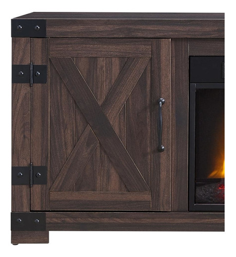 Mueble Para Tv Centro De Media Con Chimenea Electrica Color Marrón