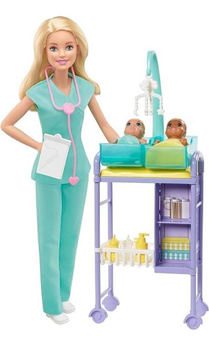 Barbie Quiero Ser Pediatra Muñeca Rubia Con Dos Bebes Y Acce